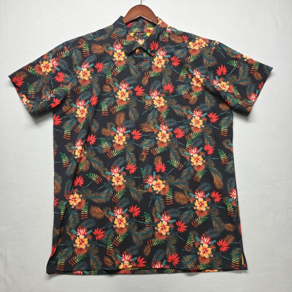 Retro Rifle Tropics Men's Short Sleeve Floral & Guns Button Up Shirt Size XL
